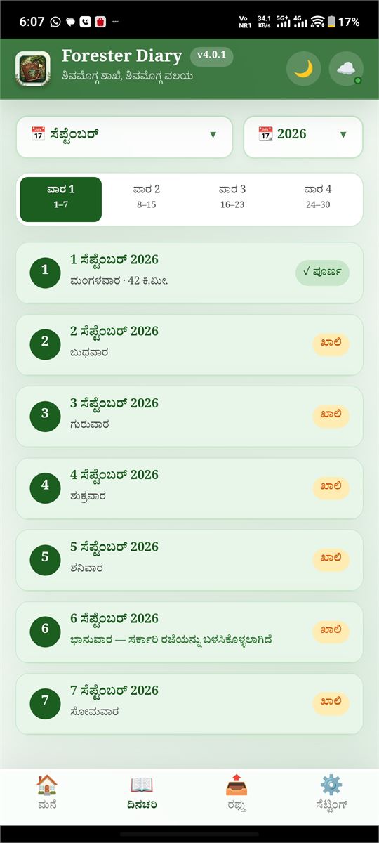 Forester Diary screen 2